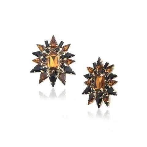 Çiçek Motif Kristal Küpe