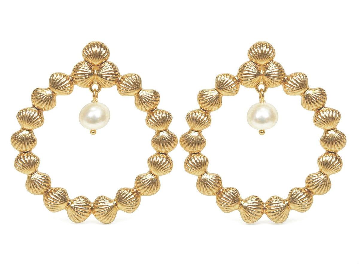 Seashell Pearl Circle Küpe